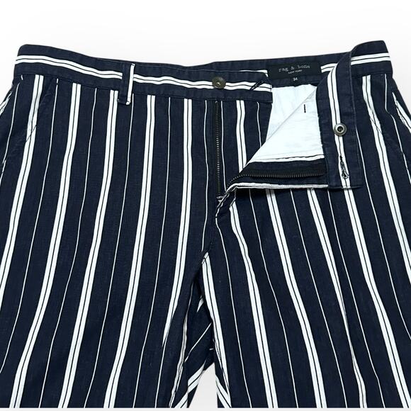 RAG & BONE Perry Linen Blend Shorts Striped Navy Blue Coastal Beach Cruise Lake - Picture 13 of 16